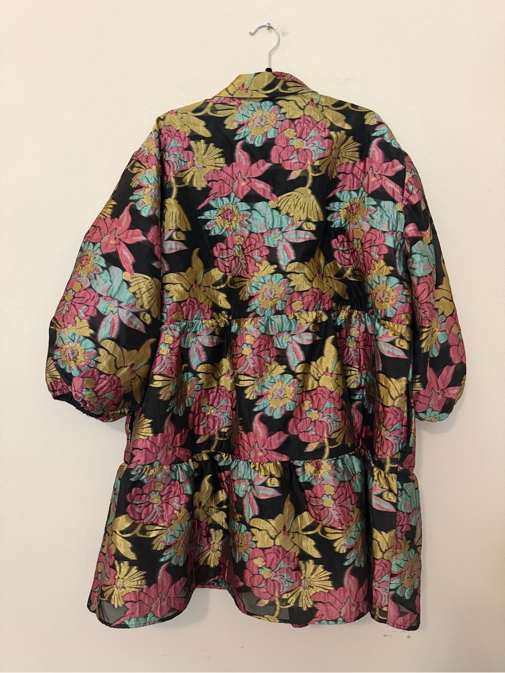 Anthropologie Bettina Tiered Jacquard Mini Dress XL Floral Feminine Oversized - Picture 2 of 10